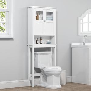 Spirich Bathroom Cabinet Over Toilet, Bathroom Storage Cabinet with Glass Doors and Adjustable Shelves, Over The Toilet Storage Cabinet, White, 25.59 x 7.8 x 66.93