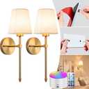 Battery Operated Wall Sconce Set Of Two with Remote Control, Indoor Not Hardwired Dimmable Battery Operated Wall Sconce Light Fixture with Fabric Linen Shade For Bedroom Living Room, Bulb Included C (Bronze)