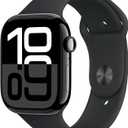 Apple Watch Series 10 [GPS 46mm case] Smartwatch with Jet Black Aluminium Case with Black Sport Band - M/L. Fitness Tracker, ECG App, Always-On Retina Display, Water Resistant