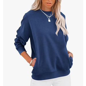 TICTICMIMI Women's Casual Long Sleeve Color Block/Solid Tops Crewneck Sweatshirts Cute Loose Fit Pullover with Pockets, M