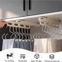 Pull Out Hanger Rod For Closet, No Drilling Suction Rod, Beige | 14 Inch Extendable Closet Hanger Organizer, Suction Cup Valet Rod for Closet, Sliding Wardrobe Clothing Rail