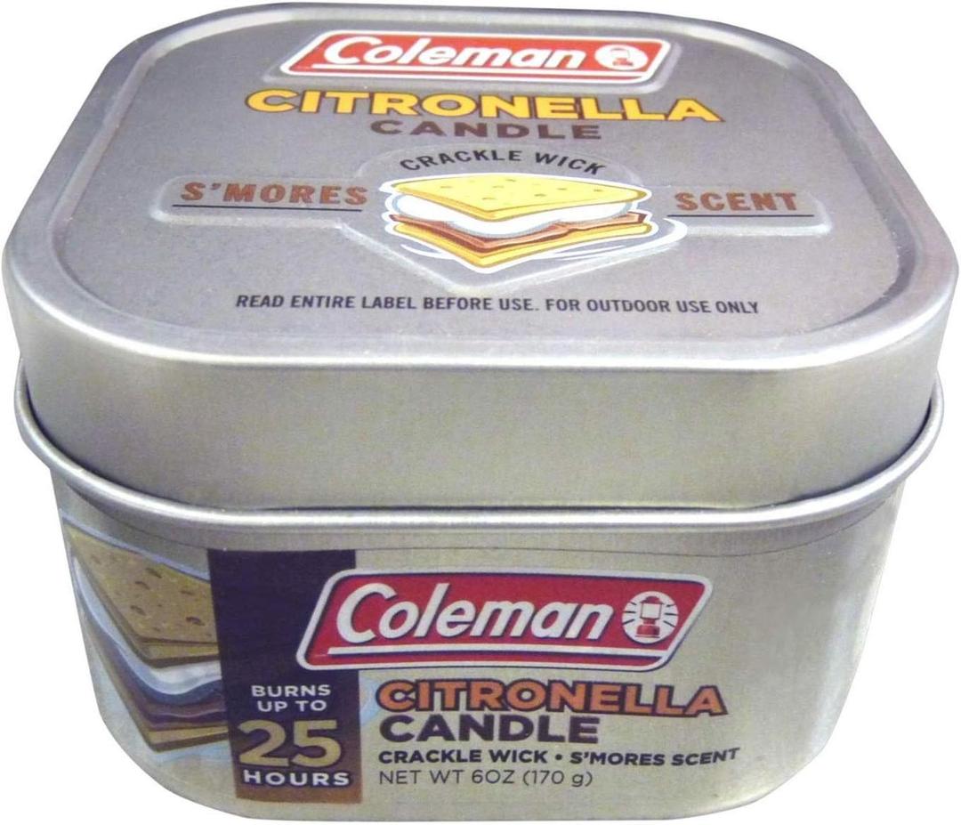 Coleman Scented Outdoor Citronella Candle with Wooden Crackle Wick, Smores Scent, 6 oz (1 Single)