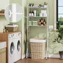 Simple Trending Over The Toilet Storage Rack, Metal 3 Tier Bathroom Organizer Shelf with Paper Holder and 3 Hooks, White