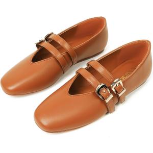 Mary Jane Shoes for Women Mesh Ballet Flats with Adjustable Double Buckle Strap Comfortable Slip On Dress Shoes for Daily