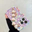 for iPhone 14 Pro Case, [Sparkling Purple Flower Oil Painting] [with Luxury Heart Bracelet] [Fashionable Wave Edge Shape] Soft TPU Drop and Shock Resistant for Women and Girls 6.1"