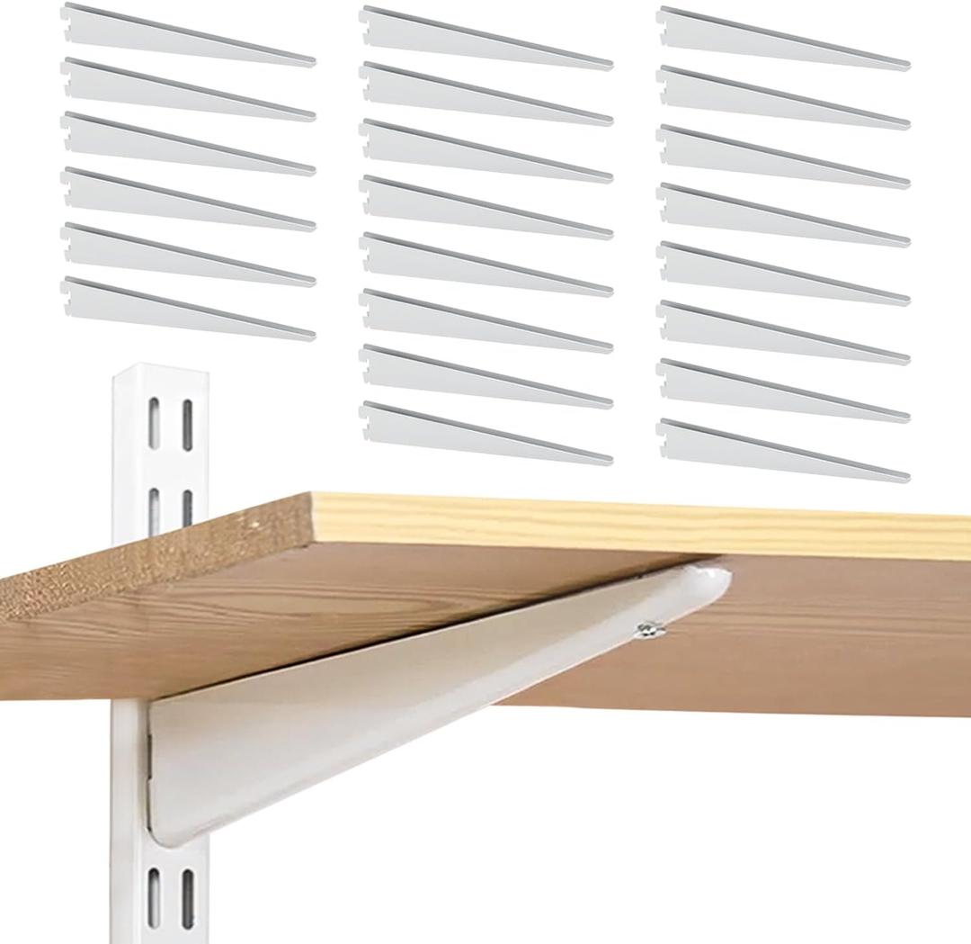 Adjustable Shelf Brackets 24 Pack Heavy Duty 16 Inch Wire Shelf Brackets for Twin Slotted Standard Uprights White Metal Shelf Supports for Adjustable Shelving System Closet Organization