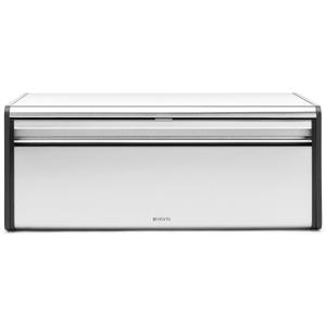 Brabantia Rectangular Fall Front Bread Box | Matt Steel | Large Metal Front Opening Bread Store for Kitchen Countertop | Flat Top for Extra Storage, Magnet Closing Lid | Fits 2 Loaves