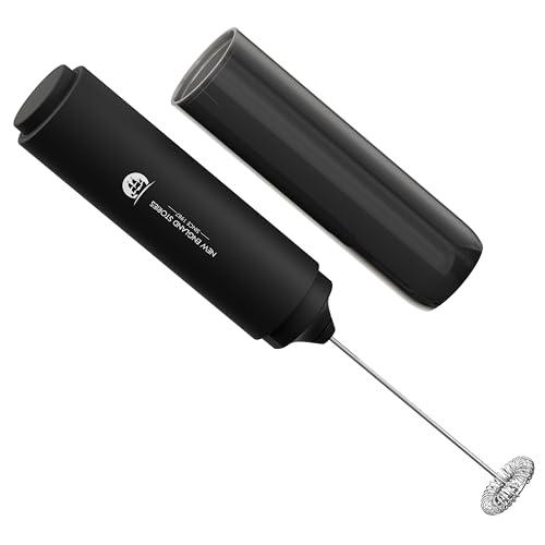 Travel Milk Frother with Cover - Handheld Electric Foam Maker with Stainless Steel Whisks, Portable Drink Mixer for Coffee, Latte, Matcha, Hot Chocolate