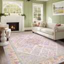 6x9 Area Rugs for Living Room, Machine Washable Low Pile Rug, Non Slip Backing Boho Rugs for Bedroom, Printed Soft Vintage Carpet Lilac Lavender Purple 6 x 9