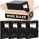 Emraw Composition Notebook Wide Ruled (12 Pack) Hard Cover Marble composition notebook, 100 Sheets, Wide Ruled Composition Notebooks, White Paper Composition books, Black and white composition notebook.