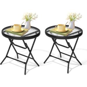 2 Pieces Outdoor Side Table - Small Patio End Table All Weather, Patio Furniture Sets and Outside Furniture for Pool, Balcony, Deck, Porch, Black