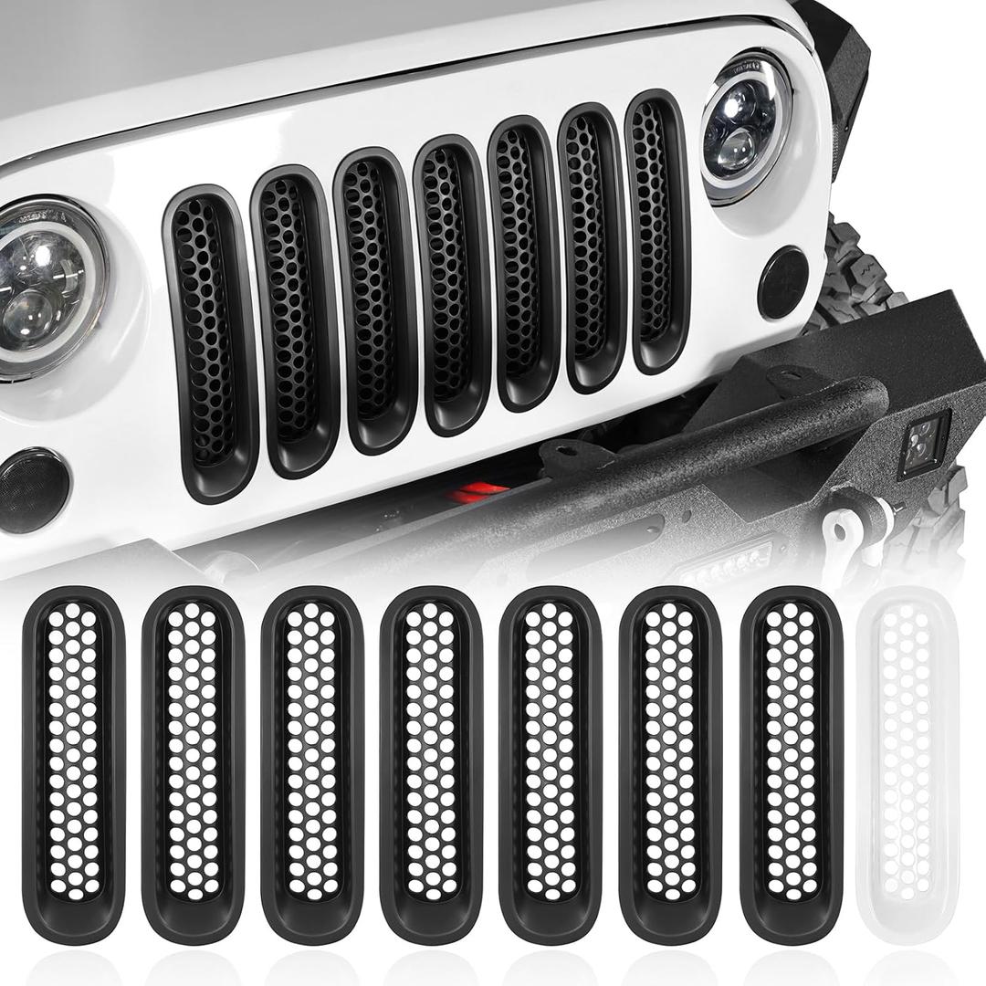 Hooke Road Matte Black Grill Inserts Front Mesh Grille Cover for 2007-2015 Jeep JK Wrangler & Unlimited Wrangler Accessories (7PCS Black + 1PCS White) Hooke Road Matte Black Grill Inserts Front Mesh Grille Cover for 2007-2015 Jeep JK Wrangler & Unlimited Wrangler Accessories (7PCS Black + 1PCS White)