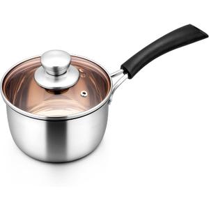 LIANYU 1QT Saucepan with Lid, 1 Quart Stainless Steel Saucepan, Small Pot Milk Soup Pan for Home Kitchen Restaurant, Long Heatproof Handle, Dishwasher Safe