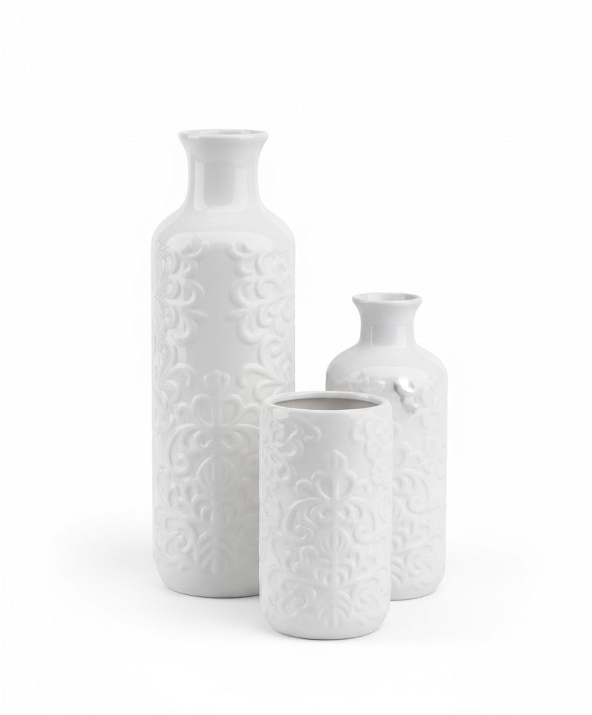 Small White Ceramic Vase Set of 3, Boho Modern White Flower Vase Room Decor, Farmhouse Decor, Vases for Your Kitchen, Bathroom, Bedroom, Living Room, Office&Shelf Centerpiece Table Decorations