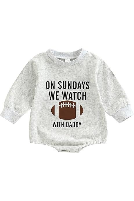 Honganda Newborn Infant Baby Boy Girl On Sundays We Watch Football with Daddy Bodysuit Funny Romper Sweatshirt 3-6mos.