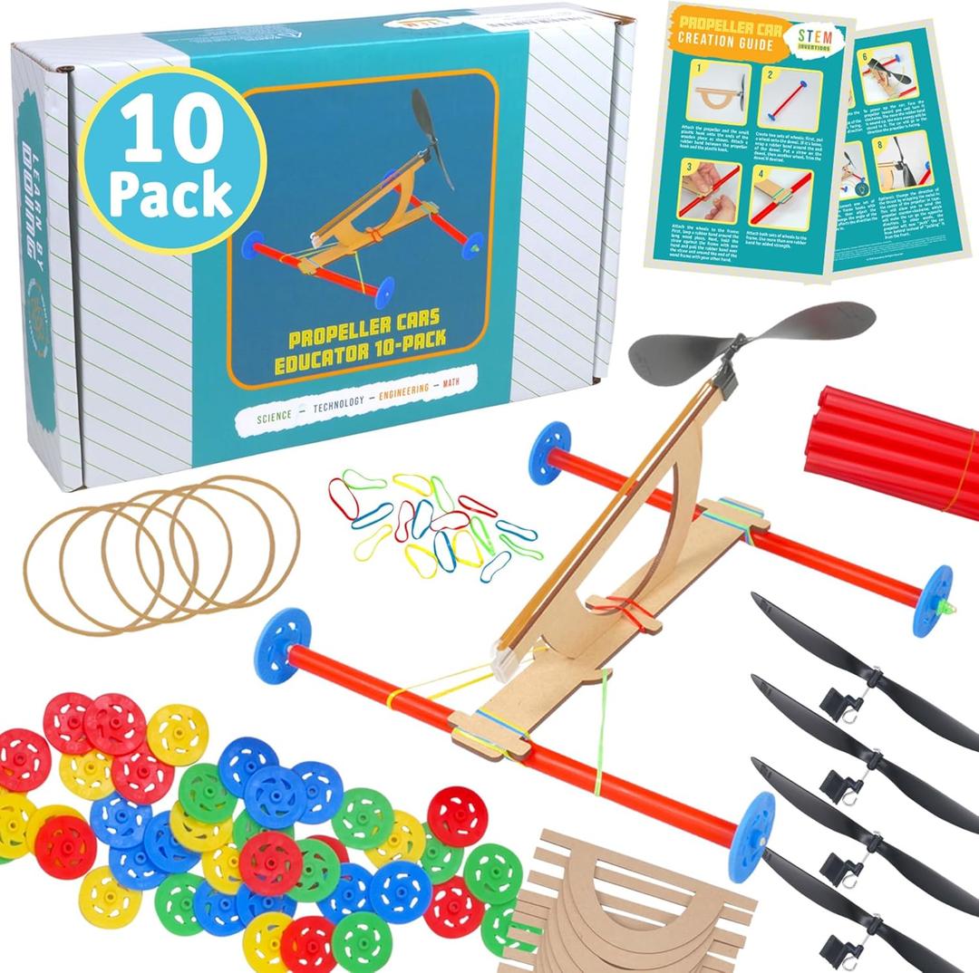 10-Pack Rubber Band Propeller Car Kit  DIY Bulk STEM Project for Kids with Complete Materials and Instructions