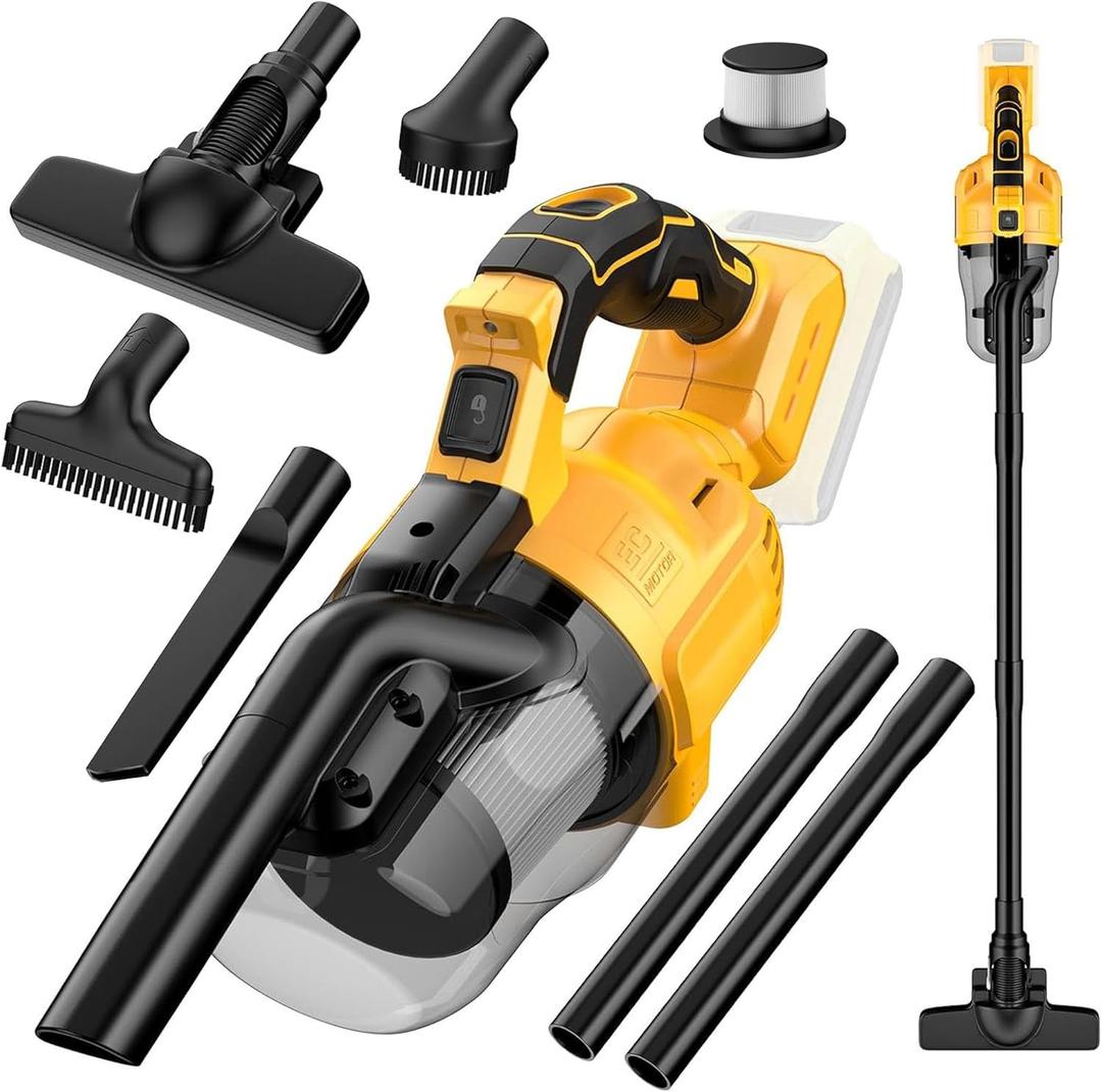 Cordless Vacuum Cleaner for Dewalt 20V Battery, 5 in 1 Handheld Vacuum Cleaner with Washable HEPA Filter50CFM 100AW Cordless Vacuum for Floor, Carpet, Car Furniture (Tool Only) (Yellow) (Yellow)