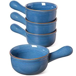 LE TAUCI Soup Bowls with Handle, 15 Oz Ceramic French Onion Soup Bowls, Large Soup Crocks Oven Safe for Stew, Onion, Soup, Chilli, Set of 4, Ceylon Blue