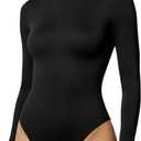 YOGINGO Women's Long Sleeve Mock Turtle Neck Bodysuits Tops Going Out Body Suits for Women Fashion Basic Leotards Jumpsuit (Black, S)