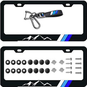 2 Pack Tri-Color License Plate Frames for 4runner Tacoma, Front Back License Plate Cover, Mountain License Plate Bracket Holder Rust-Proof for US CA Standard Car & 1Pcs Key Chain