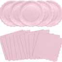 100Pcs Pink Party Supplies Include Pink Paper Plates and Napkins Disposable Pink Scalloped Plates for Birthday Baby Shower Mothers Day