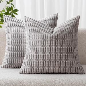 MIULEE Pack of 2 Corduroy Decorative Lumbar Throw Pillow Covers 20x12 Inch Soft Boho Striped Pillow Covers Modern Farmhouse Home Decor for Summer Sofa Living Room Couch Bed Light Grey