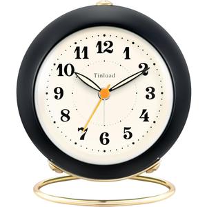 Analog Alarm Clock, Retro Simple Design Small Desk Clock with Manual Light, Battery Operated, Snooze, for Kids,Bedroom,Travel,Kitchen,Bedside Desktop(Black)