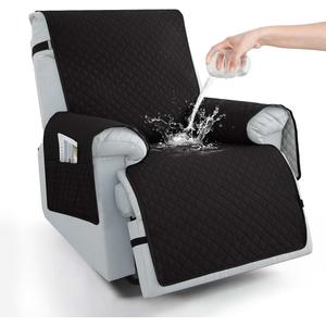 Sparaiz 100% Waterproof Recliner Chair Covers 23.6", Non-Slip Recliner Cover for Chair with Pocket Washable Recliner Covers that Stay in Place with Elastic Straps for Dogs Cats Kids Pets-Black
