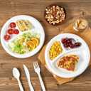 Vplus 100% Compostable Paper Plates, 500 Pack 10 Inch 3 Compartment Plates Disposable, Heavy Duty Biodegradable, Made of Sugar Cane Fibers, for Daily meals, Dinner, Parties, BBQ, 10 inch Large