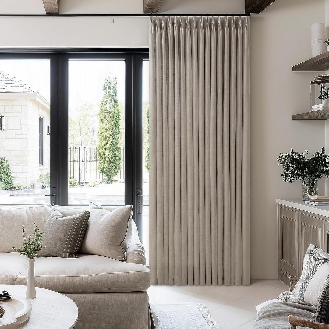 70 Inch Width Taupe Curtains 90 Inches Long Linen Curtains Pinch Pleated 90 Inch Length for Living Room Bedroom Semi Sheer Back Tab Hooks Rings Pinch Pleat Patio Glass Door 1 Panel Burlywood Birch