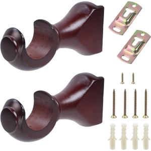 Antrader Wood Curtain Rod Brackets,White Support Bracket,Window Curtain Hooks for Curtain Rod1-3/8in(35mm) Diameter,Pack of 2 (Reddish Brown)