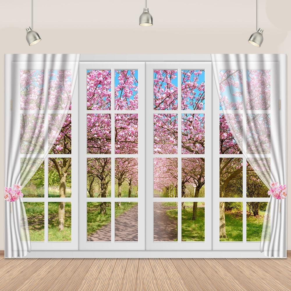 Beautiful Spring Backdrop Pink Cherry Blossom Tree Spring Backdrop for Photography Wedding Baby Shower Birthday Party Spring Banner Decorations Photo Shoot Studio Props 7X5Ft