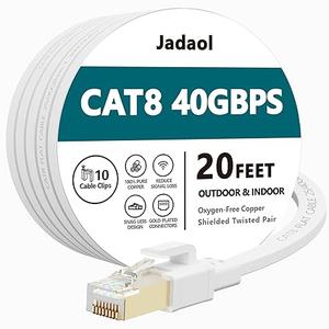 Cat8 Ethernet Cable, Outdoor&Indoor, 20 FT Heavy Duty High Speed Cat 8 LAN Network Cable, 40Gbps 2000MHz RJ45 Flat Internet Computer Patch Cord, Weatherproof S/FTP UV Resistant for Router/Modem/Gaming