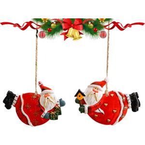 2 Pcs Christmas Ornament Tree Decorations 3D Resin Funny Santa Claus Hanging Ornaments with Design for Indoor and Outdoor Christmas Trees Pendant Holiday Decor (Styl 1)