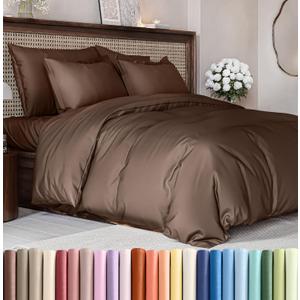 Duvet Cover Cal King Size Set - Extra Soft Cal King Size Duvet Cover 104 x 98 with 2 Pillow Shams - Hotel Luxury Easy Care & Fade Free w/Zipper Closures & Ties - Comfy Breathable Bedding Set (17 - Brown (No Comforter))