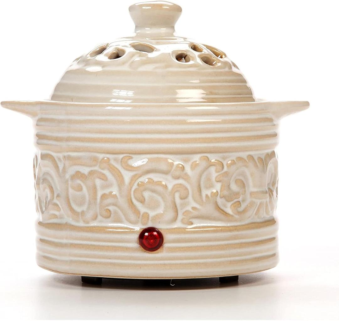 Hosley Cream Electric Potpourri Warmer 5.5" High Ideal Gift for Wedding Special Occasions Spa Aromatherapy Reiki Meditation Settings and Home Office