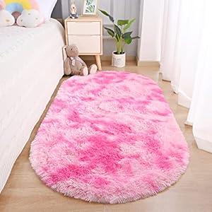 Merelax Soft Shaggy Rug for Kids Bedroom, Oval 2.6'x5.3' Plush Fluffy Rugs for Living Room, Furry Carpet for Teen Girls Room, Anti-Skid Fuzzy Comfy Rug for Nursery, Cute Baby Play Mat, Tie-Dyed Pink Merelax Soft Shaggy Rug for Kids Bedroom, Oval 2.6'x5.3' Plush Fluffy Rugs for Living Room, Furry Carpet for Teen Girls Room, Anti-Skid Fuzzy Comfy Rug for Nursery, Cute Baby Play Mat, Tie-Dyed Pink