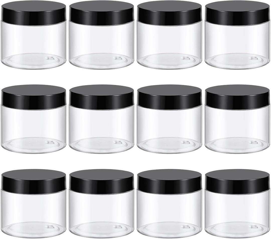 TUZAZO 6 Oz Plastic Container Jars with Lids BPA Free, Empty Round Clear Cosmetic Containers Plastic Slime Jars for Lotion, Cream, Ointments, Body Butter, Makeup, Travel Storage (12 Pack)