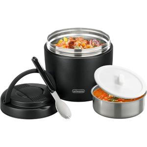 Thermo Food Jar for Hot Food Adults 32OZ Soup Thermo Lunch Containers Wide Mouth Vacuum Insulated Stainless Steel Leakproof Bento Box with Spoon (Black)