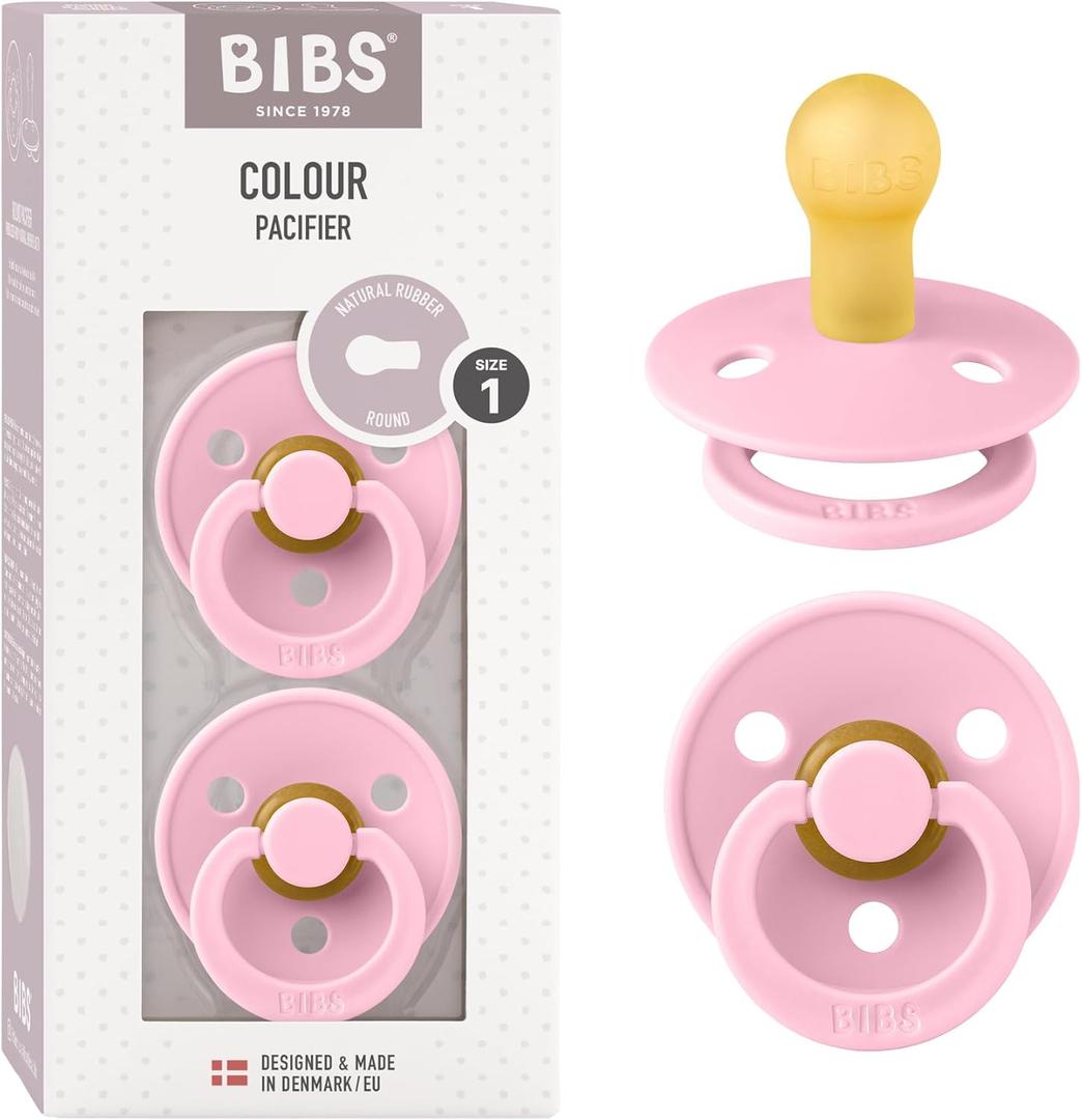 Bibs Pacifiers Color Collection, Set of 2 BPA-Free Latex Pacifiers Made in Europe, Round Nipple Baby Pacifier.