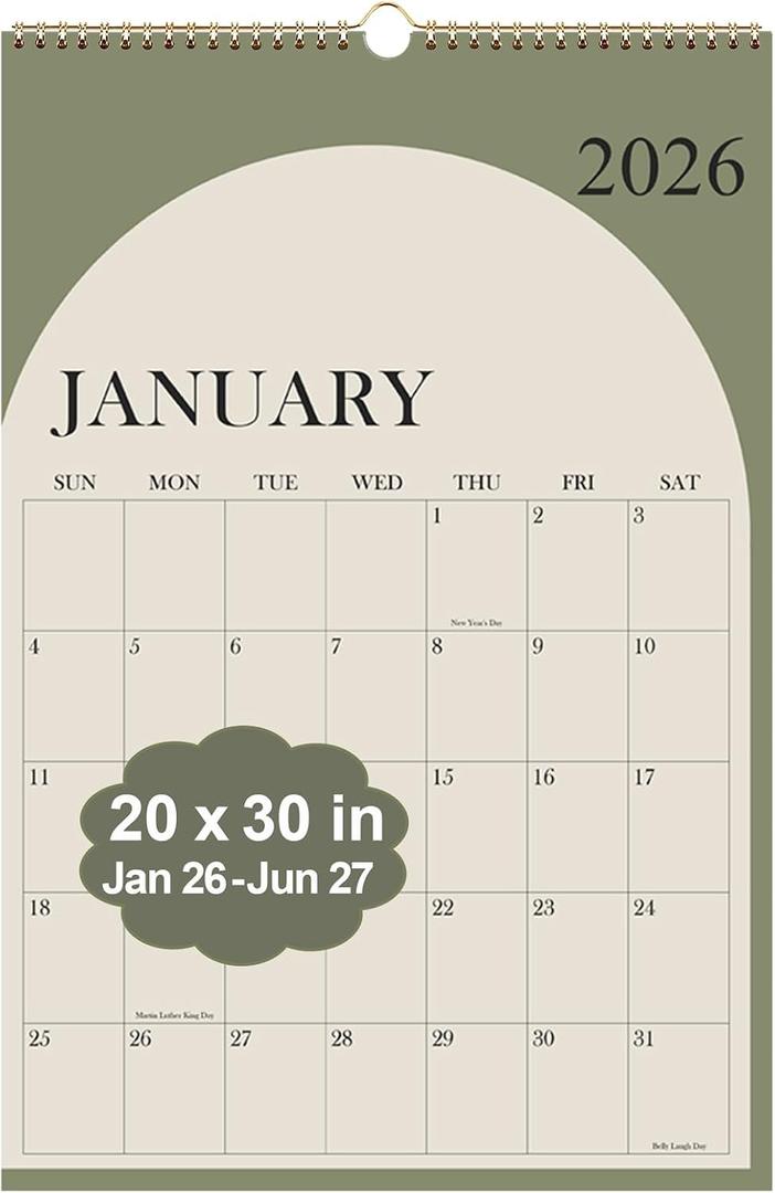 2026 Calendar - Large Calendar 2026-2027 from January 2026 - June 2027, 18 Months Calendar/Planner with Thick Paper, 20" x 30", Vertical, Green