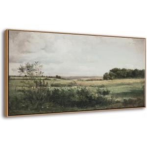 DJSYLIFE Framed Wall Art for Living Room, Vintage Landscape Canvas Wall Art Prints, Nature Countryside Scenery Artwork, Retro Vast Grassland Pictures for Farmhouse Country Bedroom Decorations 20"x40"