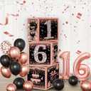 Rose Gold Sweet 16 Birthday Decorations for Girls - Sweet Sixteen Party Supplies Include 3pcs Balloon Boxes, Number 16 Foil Balloons, Fringe Curtains, Black Pink Garland Arch Kit - Photo Props