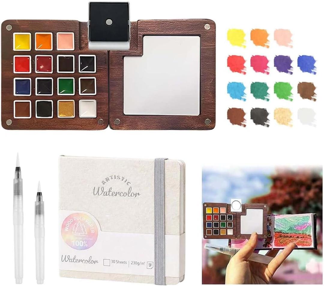 Mini Watercolor Paint Kit,Watercolor Paint Palette Travel Set, Pocket Artist Watercolor Travel Set, Mini Portable Watercolor Travel Set
