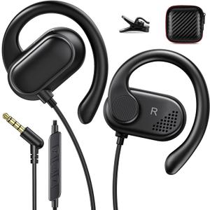 ACANDYA 3.5mm Wired Earbuds Over Ear Headphones for iPod/MP3 Laptop for Android Open Ear Sport Headset for Airplane School Students Running Exercise Gym Workout Earphones with Microphone Black