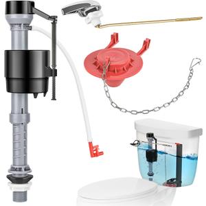 Universal Toilet Flusher Replacement Kit, Water-Saving & Height Adjustable Fill Valve, 2-Inch Flapper, Toilet Handle Lever, Quiet & Anti-Siphon Toilet Repair Kit Inside Tank (Red, 1-Pack), 2.6 x 2.6 x 9 inches