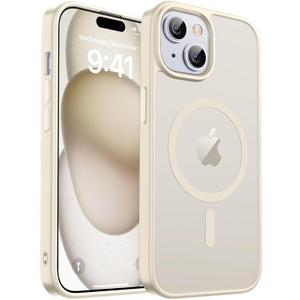 2 x zapica Magnetic for iPhone 15 Case & iPhone 14 Case, [Compatible with MagSafe] [Military Grade Drop Protection] Translucent Matte Shockproof Anti-Scratch Phone Cover, Antique White