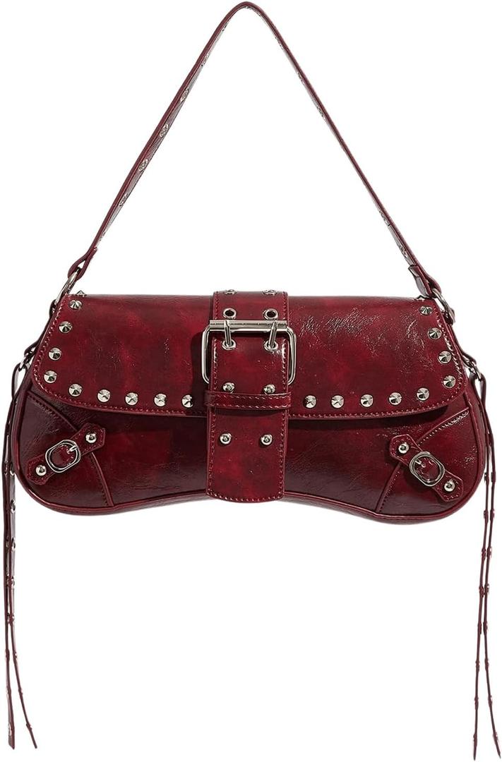 MakeMeChic Women's Shoulder Bags Y2K PU Leather Clutch Small Purse Hobo Bags (One Size, Burgundy)