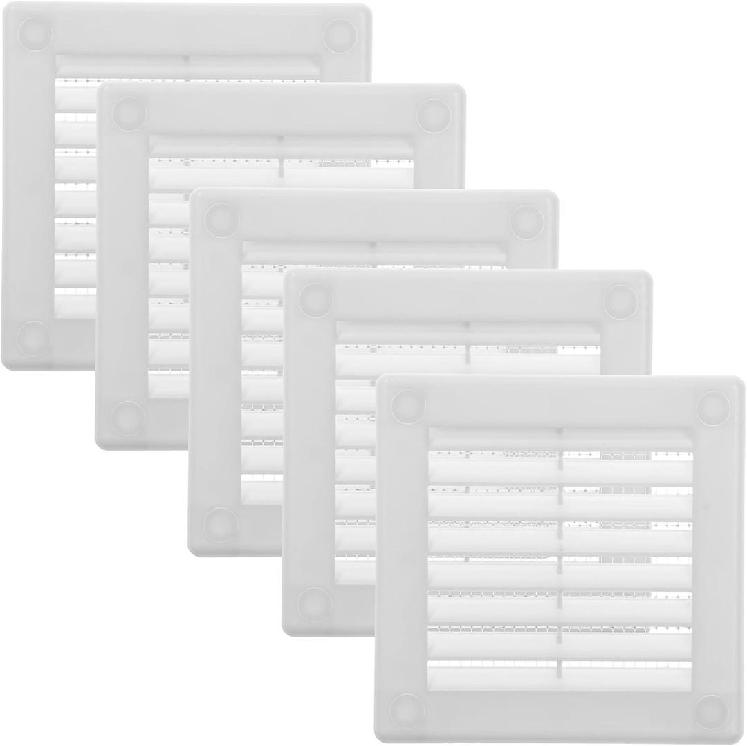 Vent Systems 3" x 3" Inch (Opening Dimensions) - Pack of 5 - Plastic White Soffit Vent Cover - Flat Square Air Vent Grille - Air Vent Deflector - HVAC 4" x 4" Inch (Overall Dimensions)