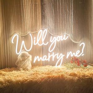 Will You Marry Me Neon Sign 25.2"15" Warm White with Lights for Proposal Wedding Decorations Large Marry Me Sign for Engagement, Romantic Neon Sign Wall Art for Wife (25 x 15)